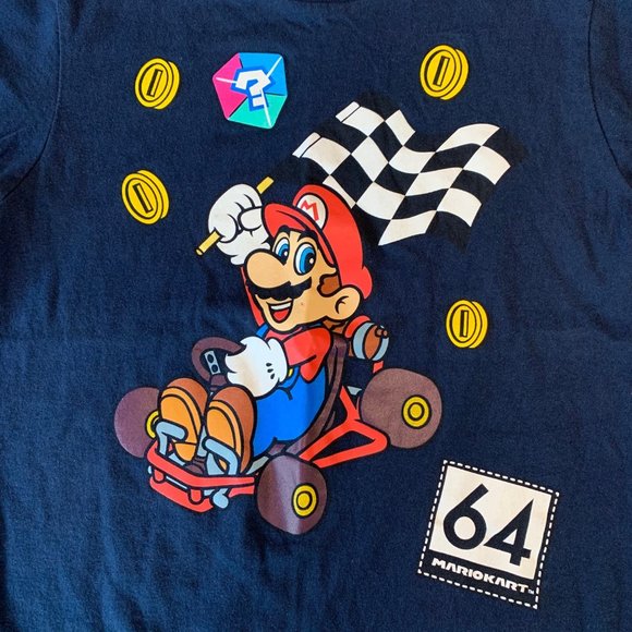 MARIO KART Kids T-Shirt Top M 7-8 Nintendo 64 Blue Graphic Tee Unisex - Picture 3 of 5